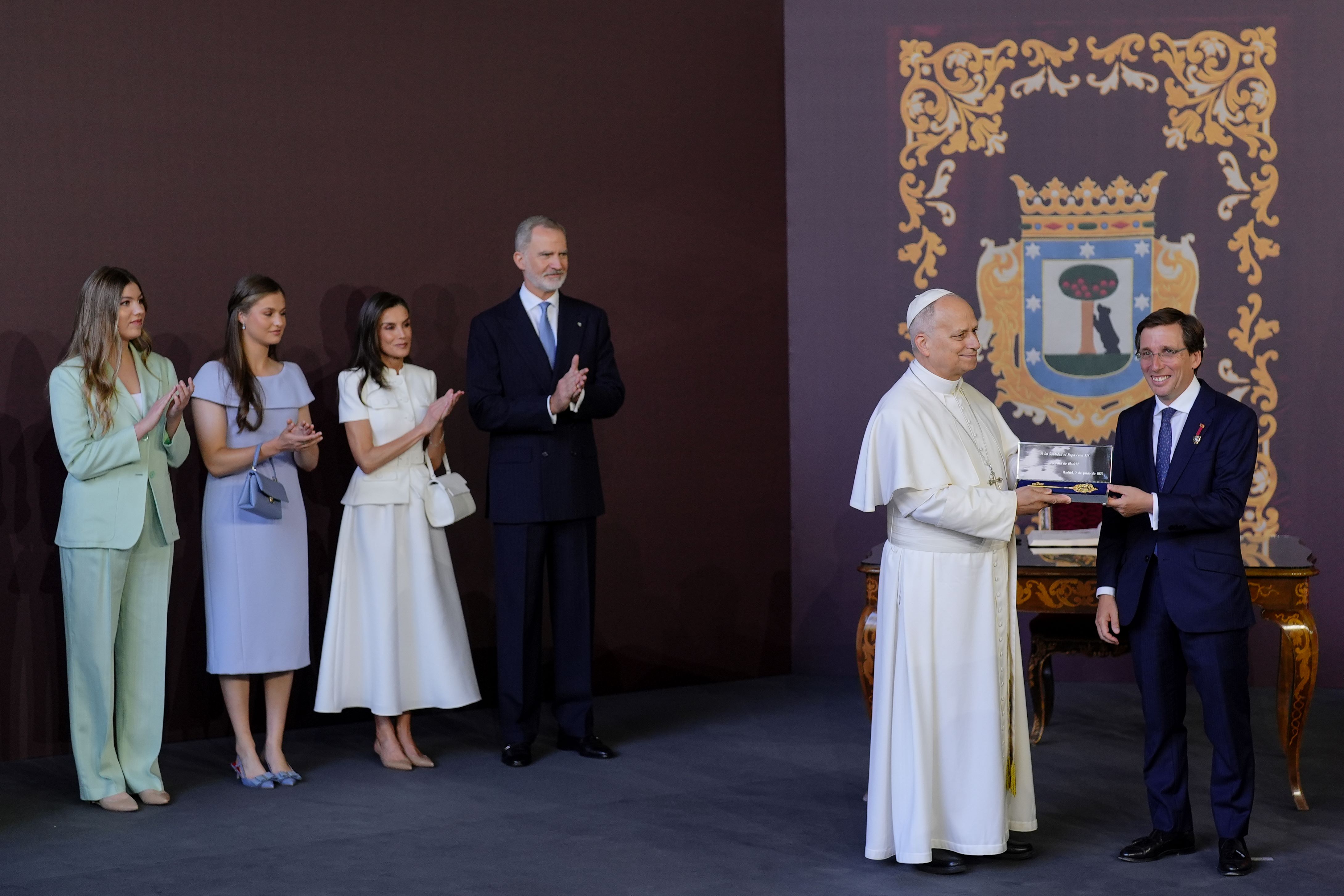 Pope Leo XIV receives the Golden Key of Madrid on 7 June 2026.