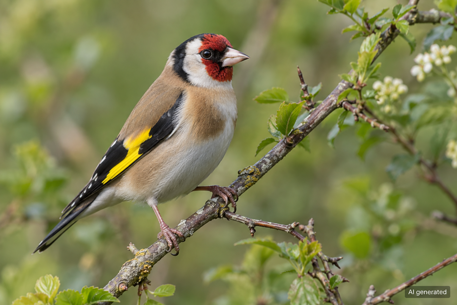European goldfinch perched on a branch — AI generated