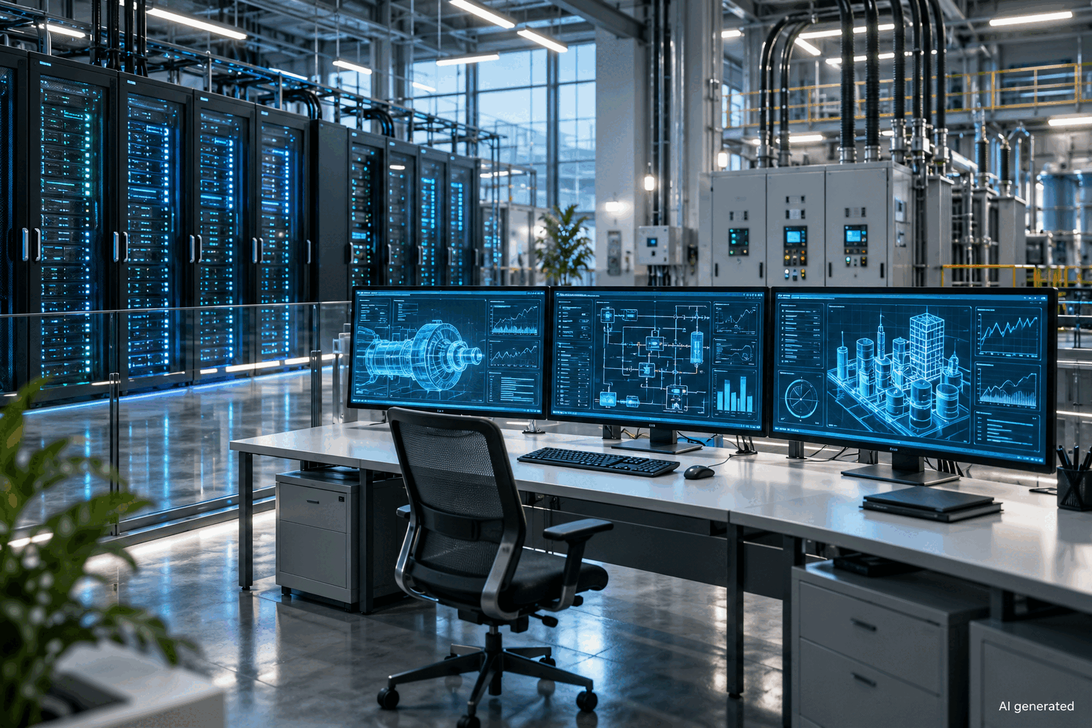 Industrial technology systems and engineering data screens, AI generated