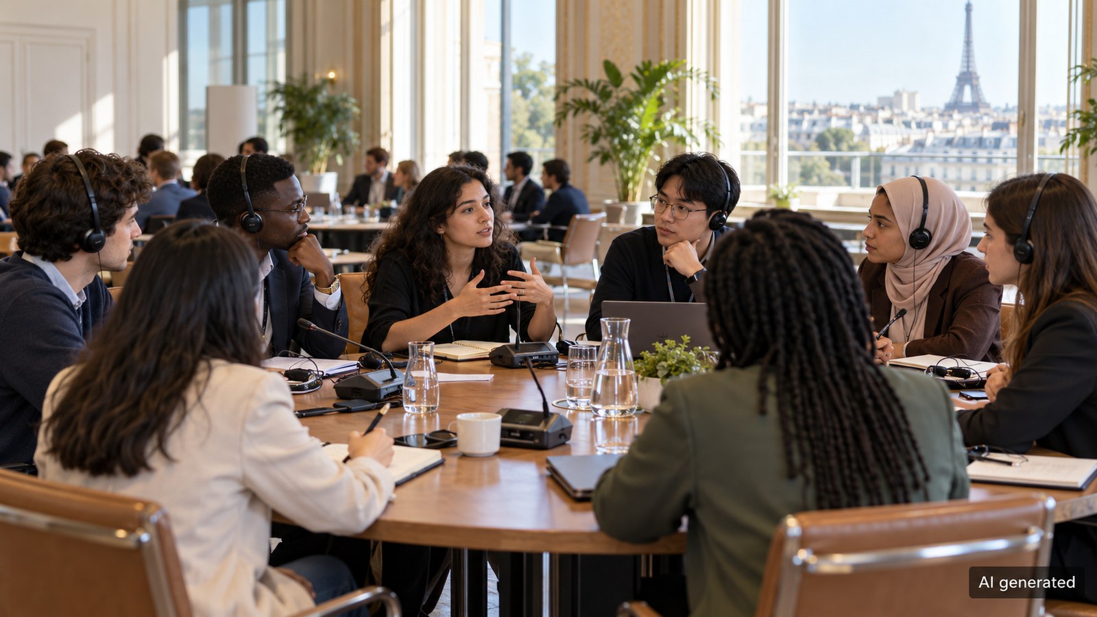 Anonymous young adults take part in a policy workshop, AI generated